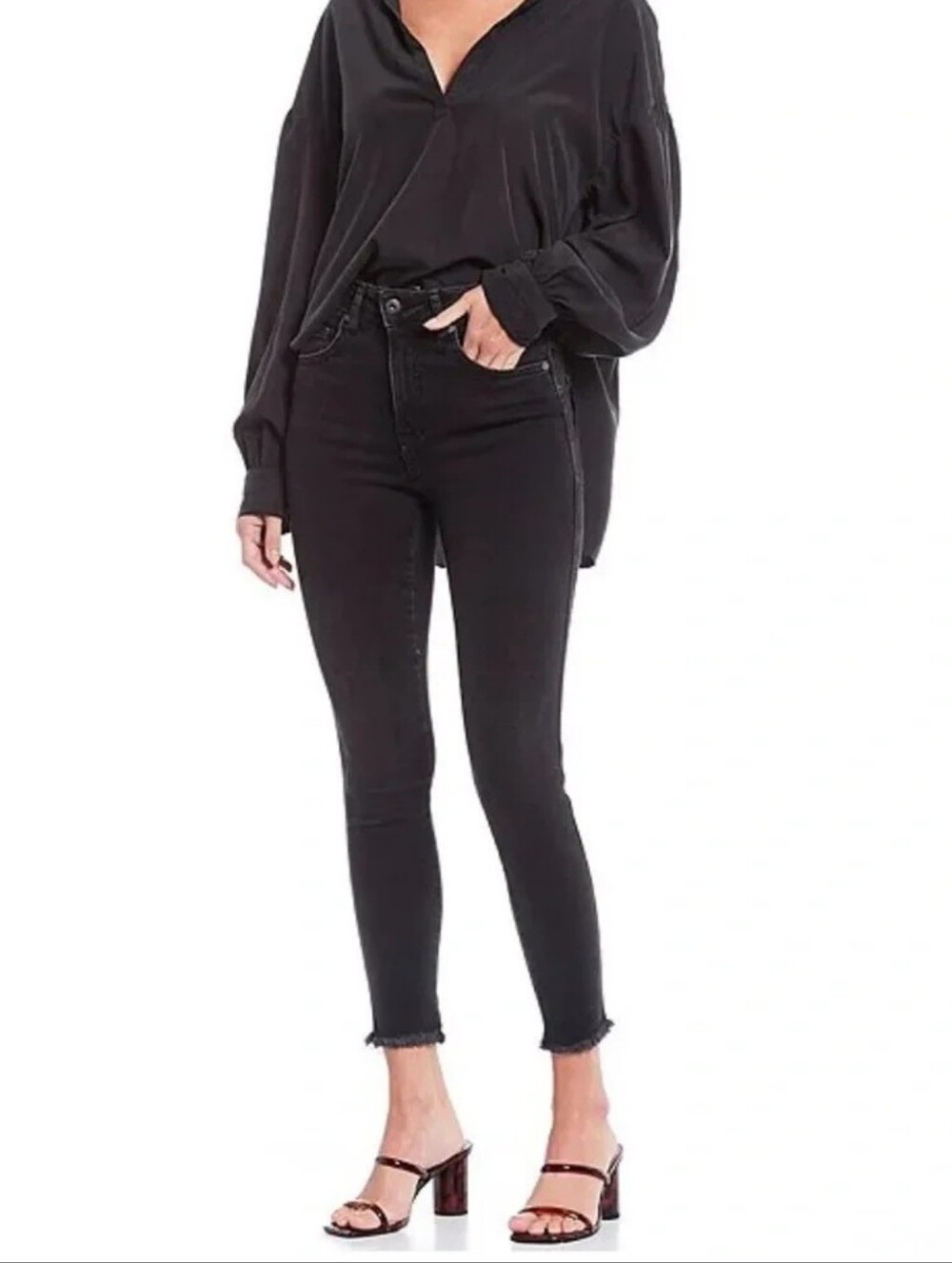 Free People We The Free Raw High-Rise Women Jegging in Washed Black Size 28 NWT